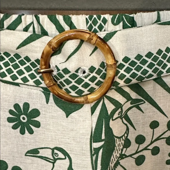 NEW Linen Blend Macaw Elegance Green Cream Leafy Tropical Print Wide Leg Pants S - Picture 13 of 17